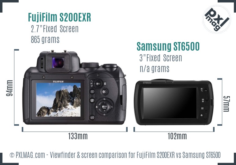 FujiFilm S200EXR vs Samsung ST6500 Screen and Viewfinder comparison