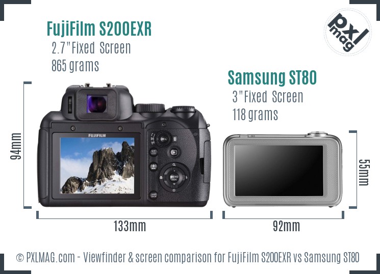 FujiFilm S200EXR vs Samsung ST80 Screen and Viewfinder comparison