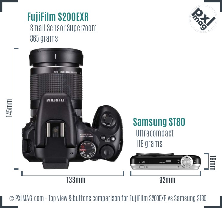 FujiFilm S200EXR vs Samsung ST80 top view buttons comparison