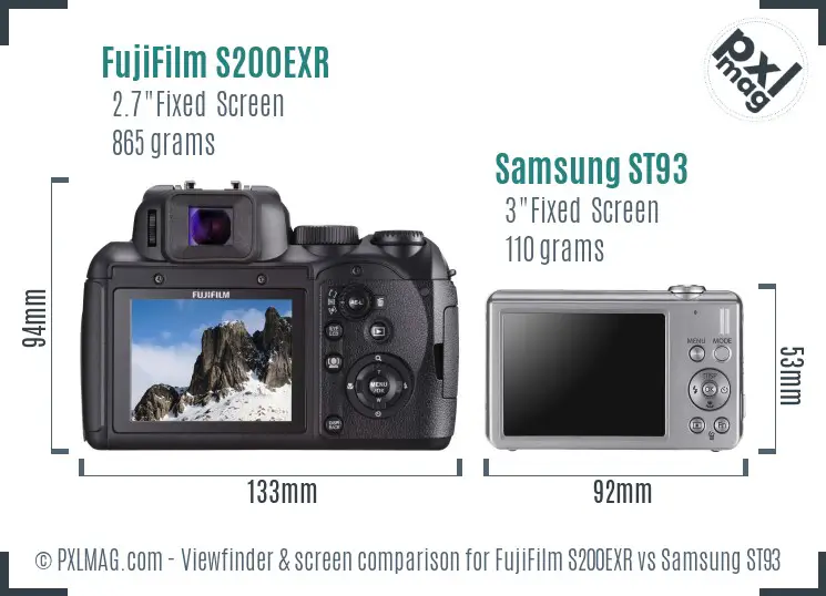 FujiFilm S200EXR vs Samsung ST93 Screen and Viewfinder comparison