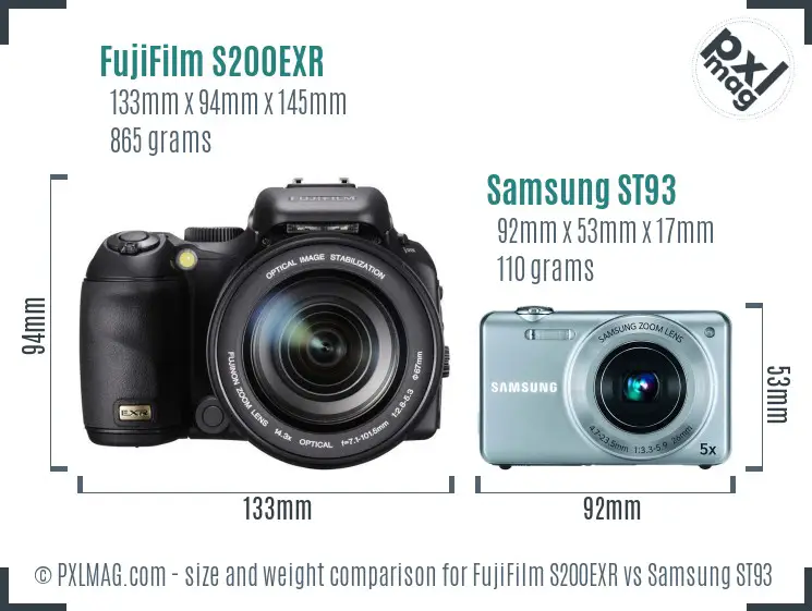 FujiFilm S200EXR vs Samsung ST93 size comparison