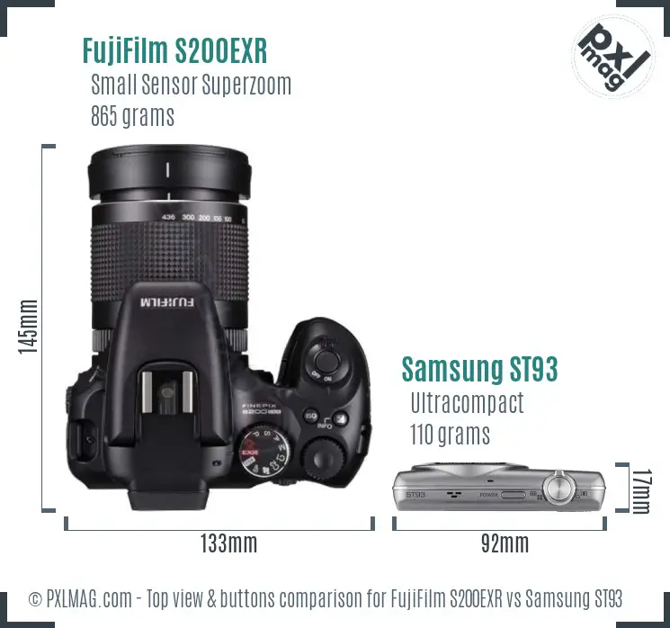 FujiFilm S200EXR vs Samsung ST93 top view buttons comparison