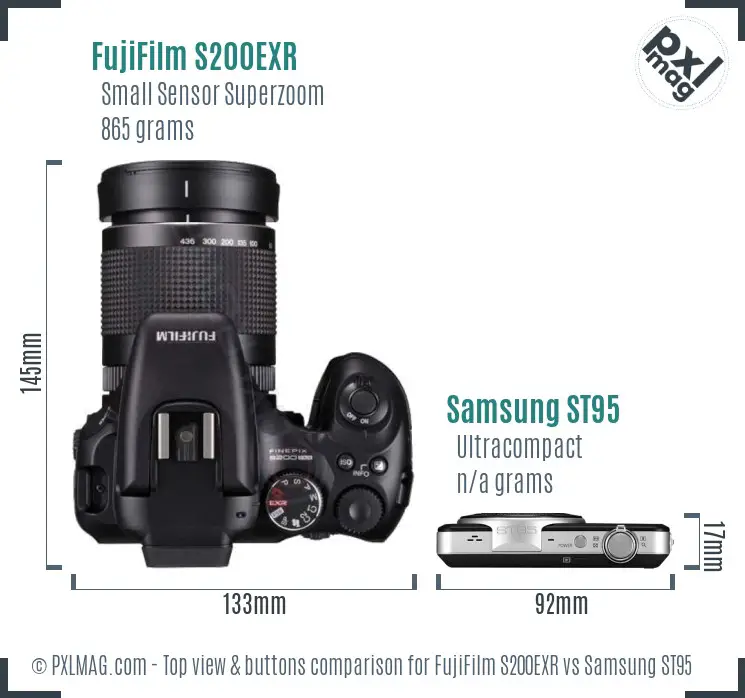FujiFilm S200EXR vs Samsung ST95 top view buttons comparison FujiFilm S200EXR vs Samsung ST95 top view buttons comparison