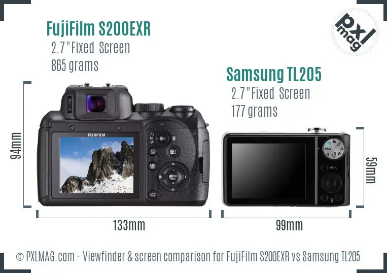 FujiFilm S200EXR vs Samsung TL205 Screen and Viewfinder comparison