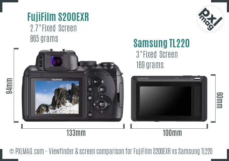 FujiFilm S200EXR vs Samsung TL220 Screen and Viewfinder comparison