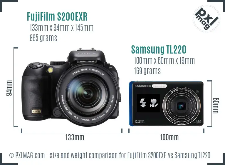 FujiFilm S200EXR vs Samsung TL220 size comparison