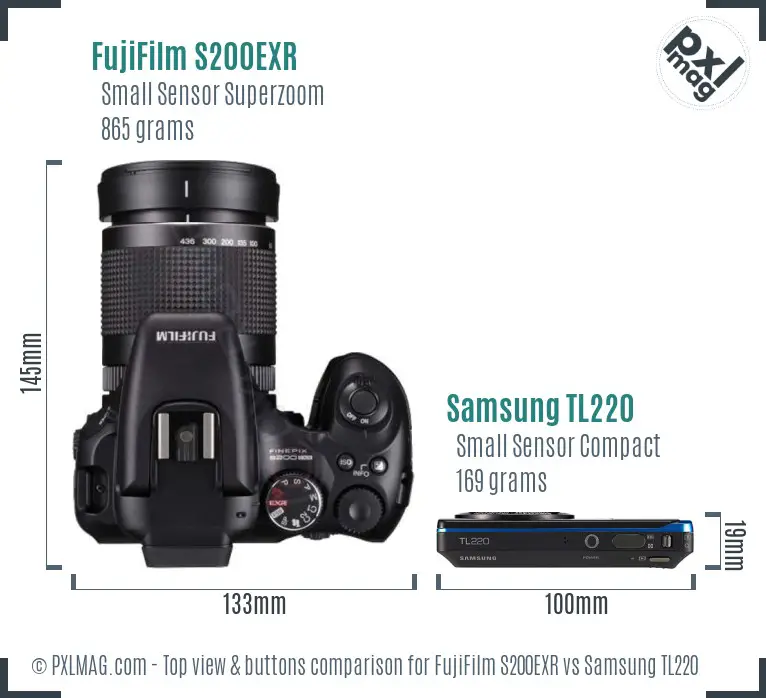 FujiFilm S200EXR vs Samsung TL220 top view buttons comparison