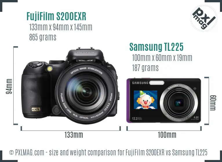 FujiFilm S200EXR vs Samsung TL225 size comparison FujiFilm S200EXR vs Samsung TL225 size comparison