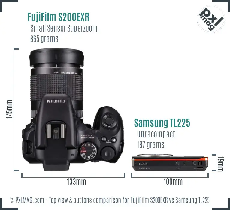 FujiFilm S200EXR vs Samsung TL225 top view buttons comparison FujiFilm S200EXR vs Samsung TL225 top view buttons comparison