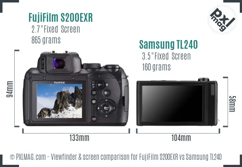 FujiFilm S200EXR vs Samsung TL240 Screen and Viewfinder comparison