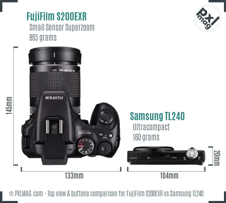 FujiFilm S200EXR vs Samsung TL240 top view buttons comparison