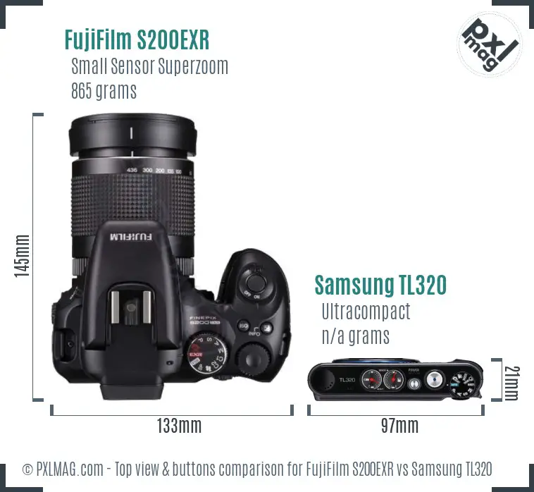 FujiFilm S200EXR vs Samsung TL320 top view buttons comparison FujiFilm S200EXR vs Samsung TL320 top view buttons comparison