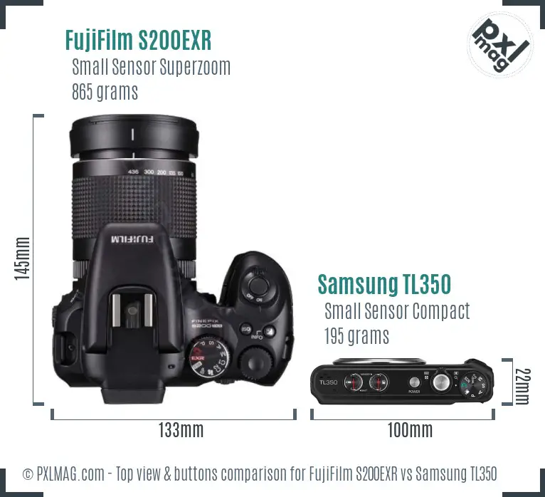 FujiFilm S200EXR vs Samsung TL350 top view buttons comparison FujiFilm S200EXR vs Samsung TL350 top view buttons comparison
