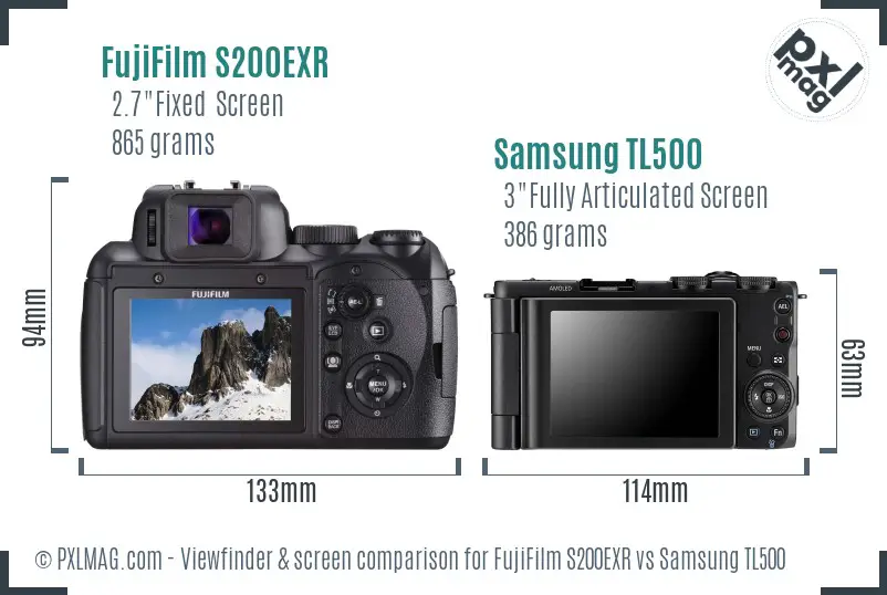 FujiFilm S200EXR vs Samsung TL500 Screen and Viewfinder comparison