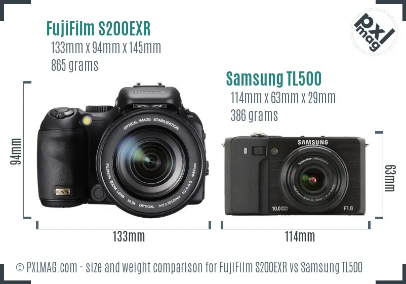 FujiFilm S200EXR vs Samsung TL500 size comparison