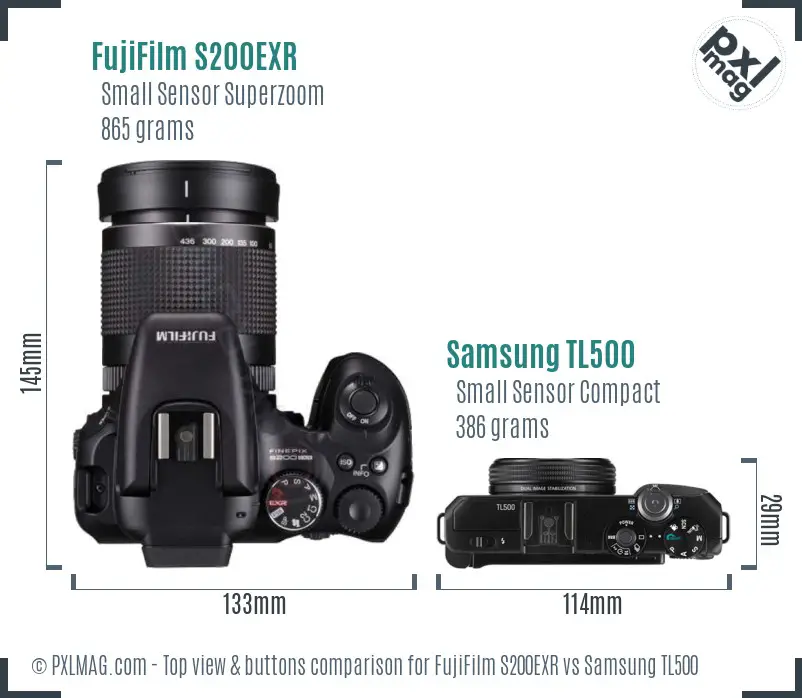 FujiFilm S200EXR vs Samsung TL500 top view buttons comparison