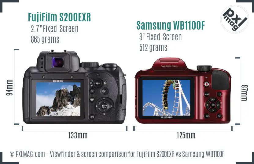 FujiFilm S200EXR vs Samsung WB1100F Screen and Viewfinder comparison
