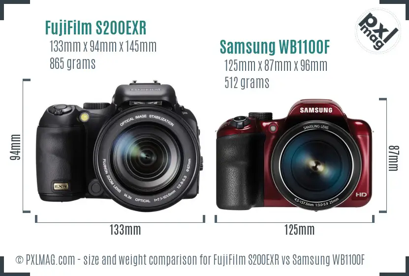 FujiFilm S200EXR vs Samsung WB1100F size comparison