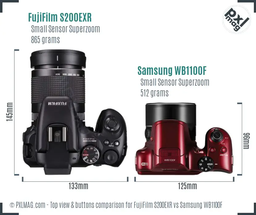 FujiFilm S200EXR vs Samsung WB1100F top view buttons comparison