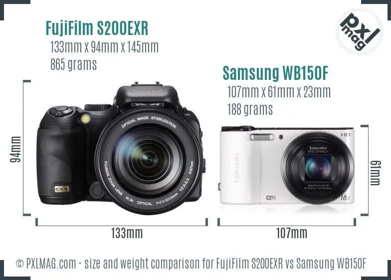 FujiFilm S200EXR vs Samsung WB150F size comparison