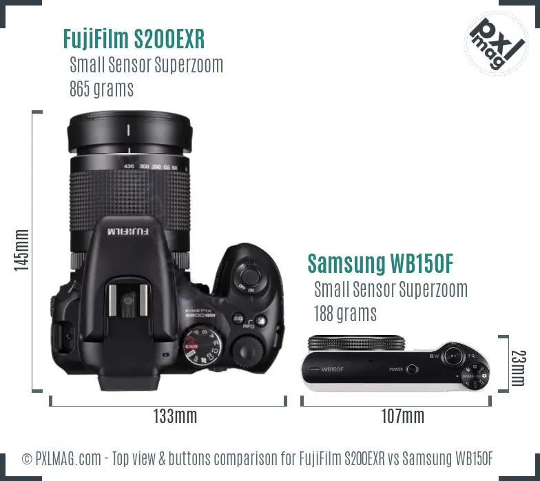FujiFilm S200EXR vs Samsung WB150F top view buttons comparison