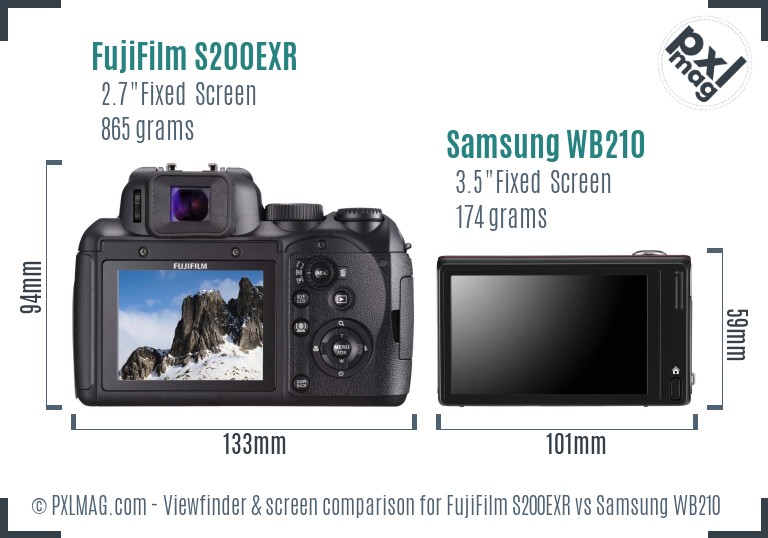 FujiFilm S200EXR vs Samsung WB210 Screen and Viewfinder comparison