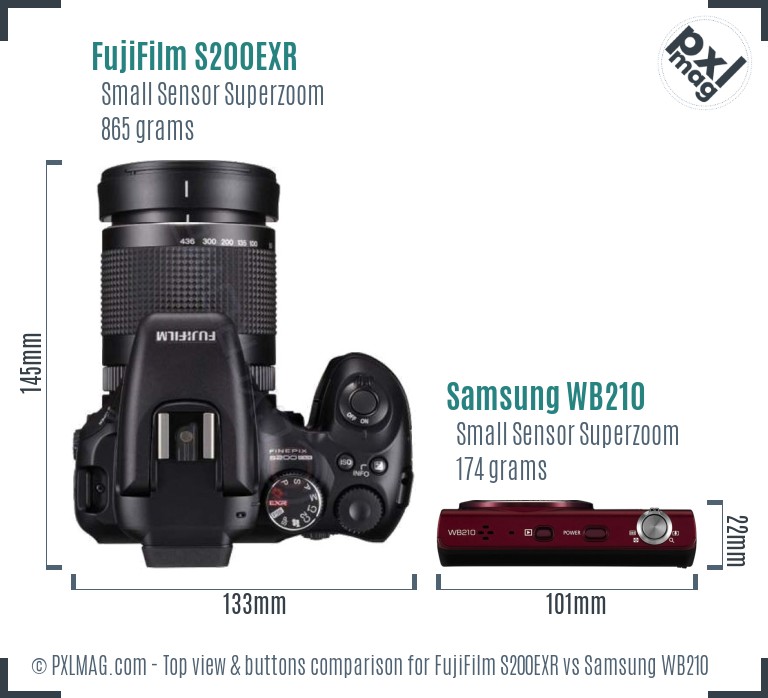 FujiFilm S200EXR vs Samsung WB210 top view buttons comparison