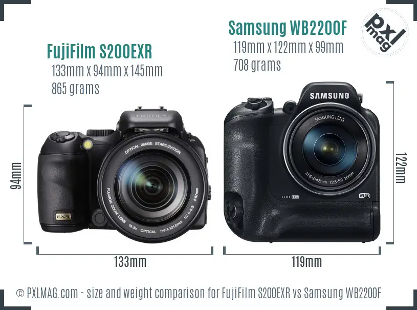 FujiFilm S200EXR vs Samsung WB2200F size comparison
