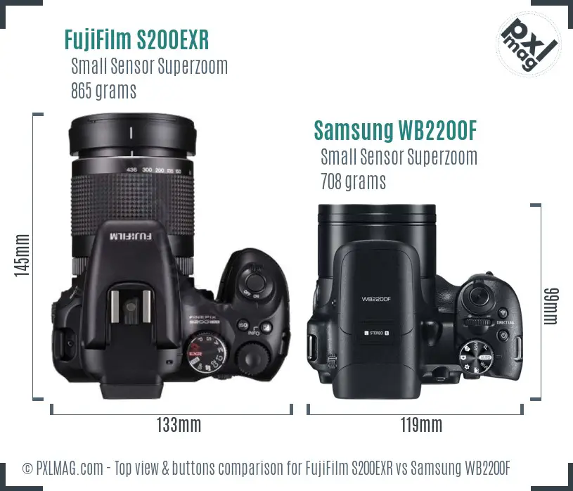 FujiFilm S200EXR vs Samsung WB2200F top view buttons comparison