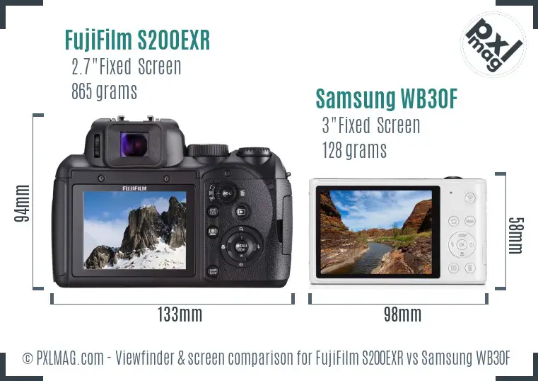 FujiFilm S200EXR vs Samsung WB30F Screen and Viewfinder comparison