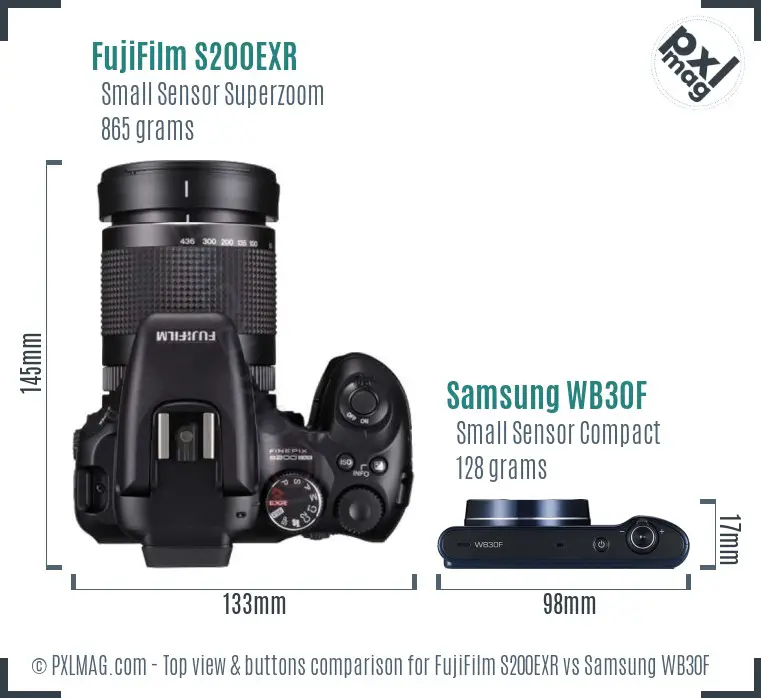 FujiFilm S200EXR vs Samsung WB30F top view buttons comparison