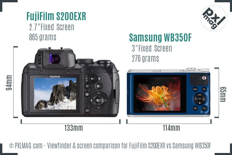 FujiFilm S200EXR vs Samsung WB350F Screen and Viewfinder comparison