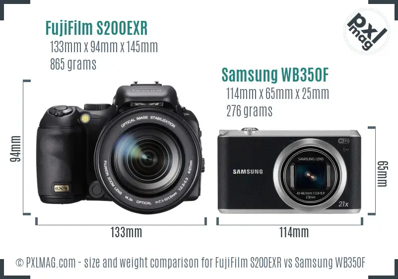 FujiFilm S200EXR vs Samsung WB350F size comparison