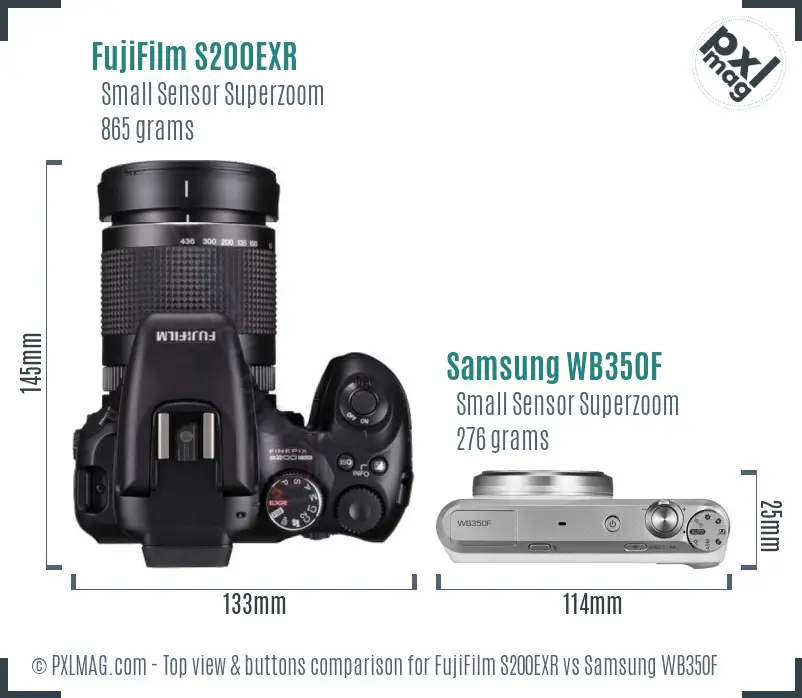 FujiFilm S200EXR vs Samsung WB350F top view buttons comparison