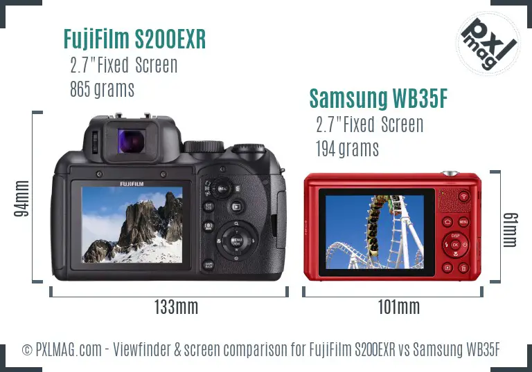FujiFilm S200EXR vs Samsung WB35F Screen and Viewfinder comparison