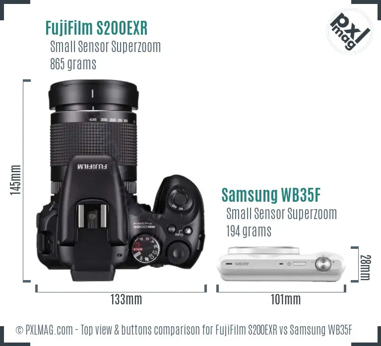FujiFilm S200EXR vs Samsung WB35F top view buttons comparison