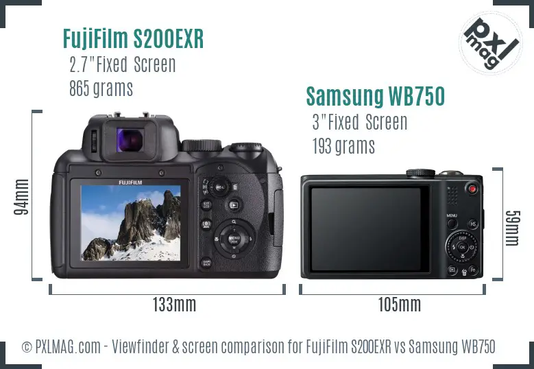 FujiFilm S200EXR vs Samsung WB750 Screen and Viewfinder comparison