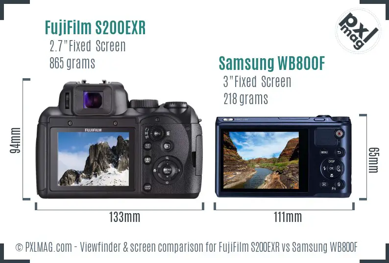 FujiFilm S200EXR vs Samsung WB800F Screen and Viewfinder comparison