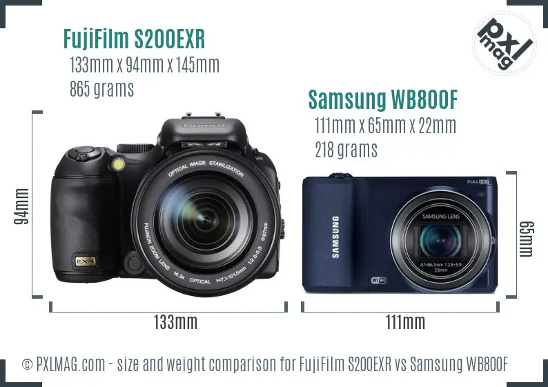 FujiFilm S200EXR vs Samsung WB800F size comparison