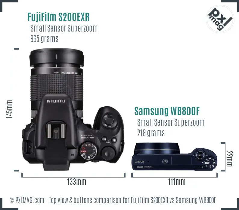 FujiFilm S200EXR vs Samsung WB800F top view buttons comparison