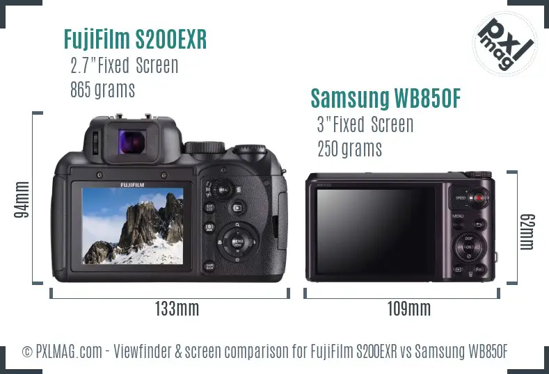 FujiFilm S200EXR vs Samsung WB850F Screen and Viewfinder comparison