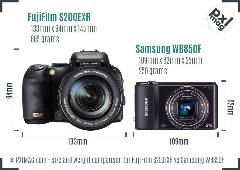 FujiFilm S200EXR vs Samsung WB850F size comparison