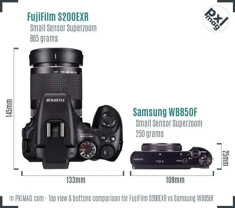 FujiFilm S200EXR vs Samsung WB850F top view buttons comparison