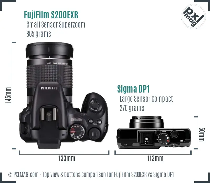 FujiFilm S200EXR vs Sigma DP1 top view buttons comparison FujiFilm S200EXR vs Sigma DP1 top view buttons comparison