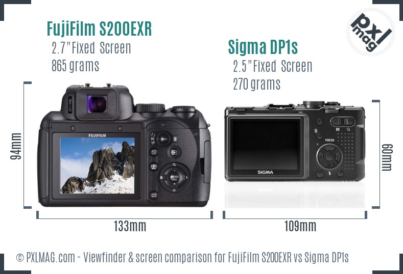 FujiFilm S200EXR vs Sigma DP1s Screen and Viewfinder comparison