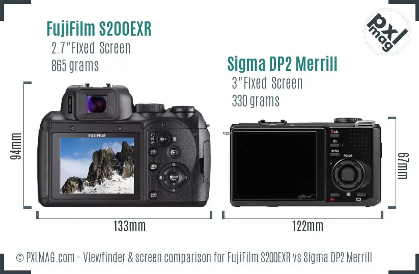 FujiFilm S200EXR vs Sigma DP2 Merrill Screen and Viewfinder comparison FujiFilm S200EXR vs Sigma DP2 Merrill Screen and Viewfinder comparison
