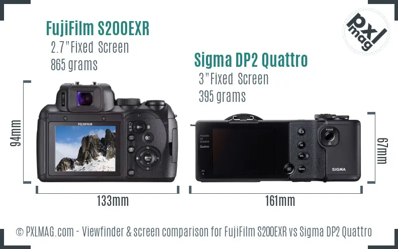 FujiFilm S200EXR vs Sigma DP2 Quattro Screen and Viewfinder comparison
