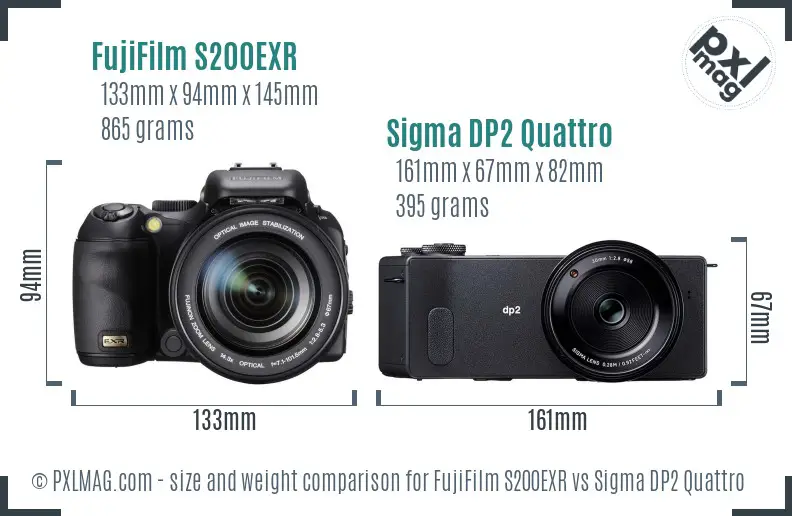 FujiFilm S200EXR vs Sigma DP2 Quattro size comparison
