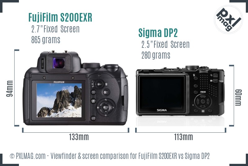 FujiFilm S200EXR vs Sigma DP2 Screen and Viewfinder comparison