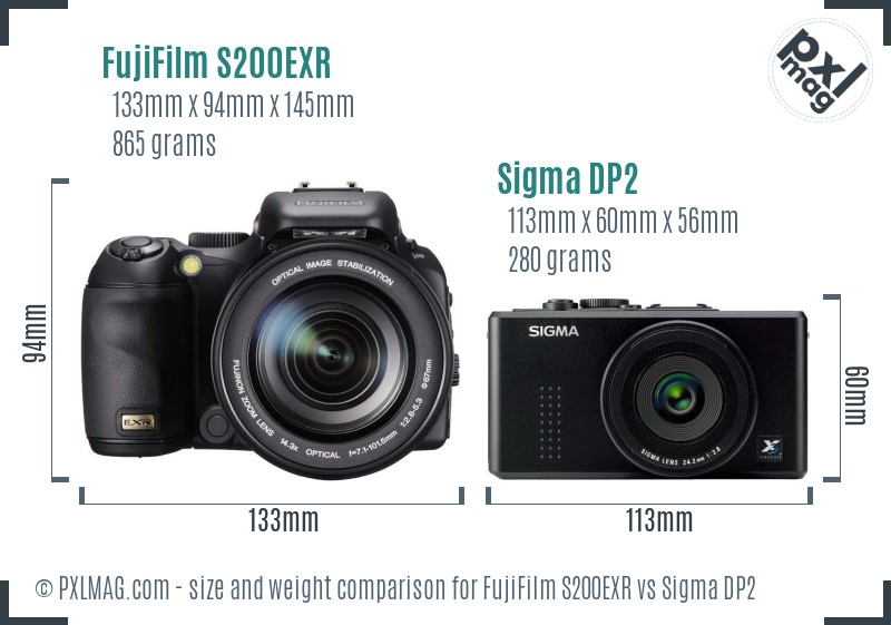 FujiFilm S200EXR vs Sigma DP2 size comparison